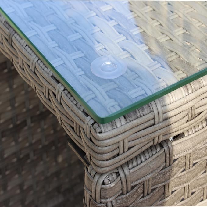 Outdoor Wicker Side Table, 19.25" Square Patio End Table with Tempered Glass Top & Storage Shelf, All-Weather Grey Rattan Coffee Table for Patio, Porch, Backyard, Poolside, Indoor & Outdoor Use