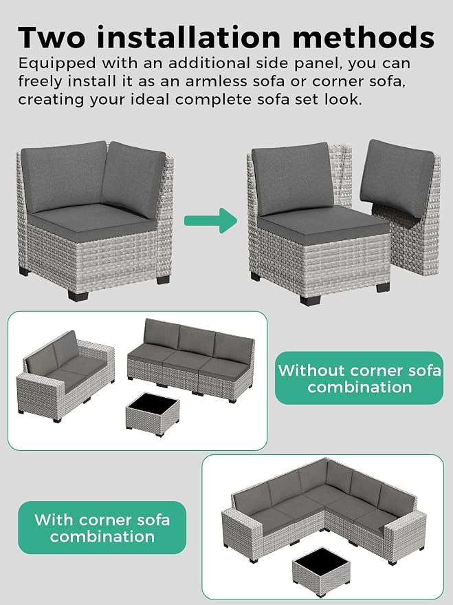 12 Piece Outdoor Wicker Sectional Sofa Set, 10-Seats Patio Furniture Conversation Set with 4" Thickened Cushions & Coffee Table, All-Weather PE Rattan for Garden, Backyard, Charcoal Gray
