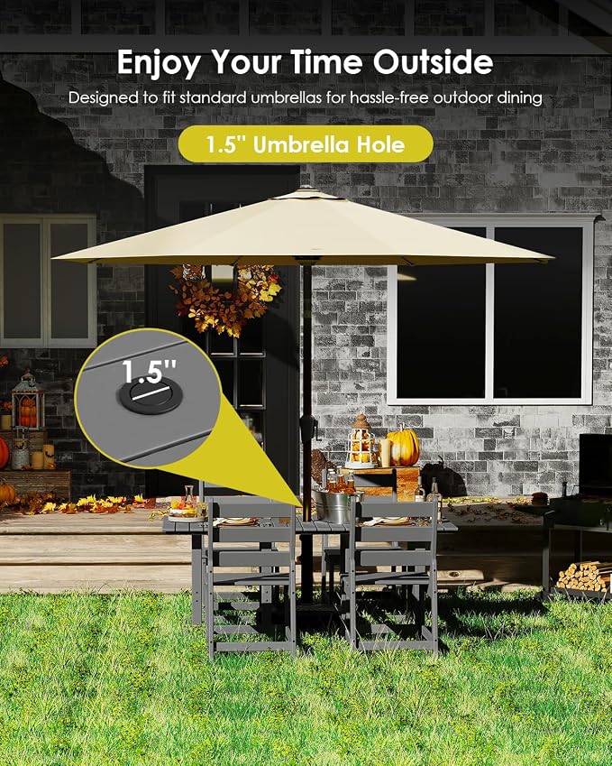 GREENVINES 5-Piece-Outdoor-Table-and-Chairs | HDPE | Patio Furniture | Slatted Dining Sets for 4 | Armless Chair | Connectable Tables | All Weather | for Backyard Poolside Garden | Grey