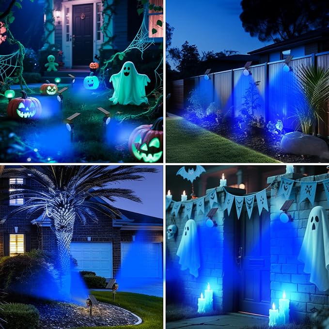 nipify Solar Spot Lights Outdoor Waterproof, Landscape Spotlights | Blue, 2 Pack/53 LED/3 Modes, Adjustable Solar Panels, Auto On/Off, Uplights Lighting for Outside Tree Yard Flag Garden