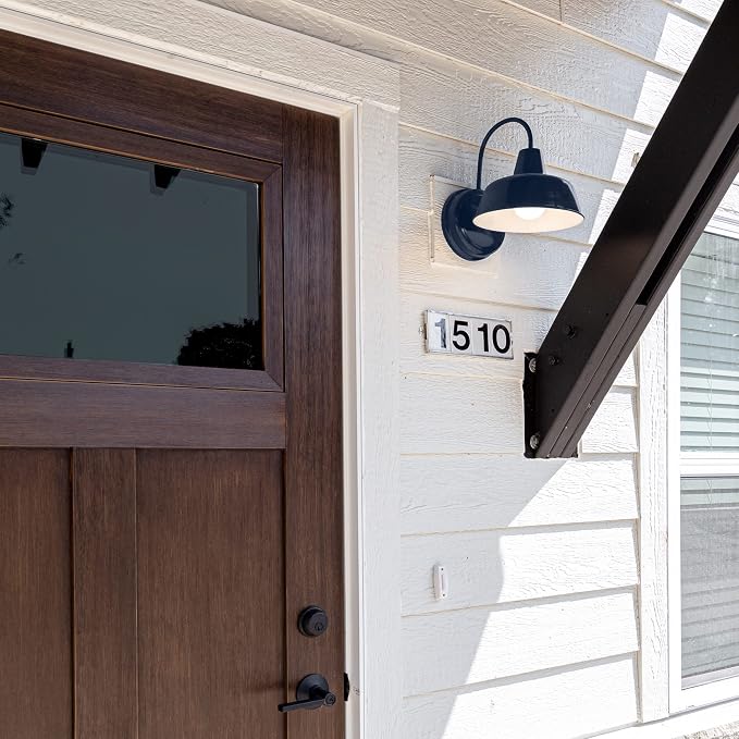 Design House Mason Farmhouse Gooseneck Barn Light, Outdoor Exterior Porch or Patio Wall Light Fixture, Navy, 8 Inch Diameter, 1-Pack, 579334 | Wall Mount, Modern Farmhouse, Steel, Lighting, 579334