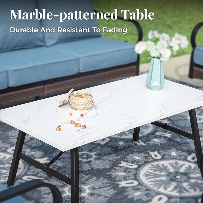 MIXPATIO Patio Furniture Set with Coffee Table, Outdoor Conversation Set with 2 x Fixed Chairs, 2 x Swivel Chairs, 1 x 3-Seat Sofa for Lawn Garden Backyard, Navy Blue