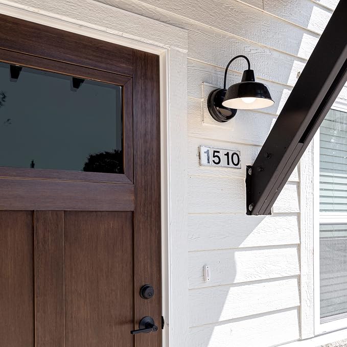 Design House Mason Farmhouse Gooseneck Barn Light, Outdoor Exterior Porch or Patio Wall Light Fixture, Satin Black, 8 Inch Diameter, 1-Pack, 579367 | Wall Mount, Modern Farmhouse, Steel, Lighting, 579367