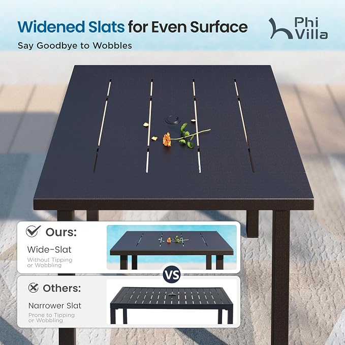 PHI VILLA 5 Pcs Metal Outdoor Table and Chairs,Square Wrought Iron Table | 34.2" Metal Table&Stackable Wrought Iron Chairs, All Weather Large Furniture Set for Patio, Deck, Backyard, Porch