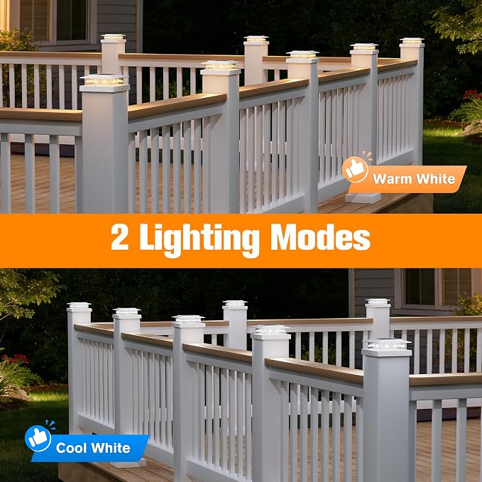4x4 Post Solar Lights with 2 Modes,Solar Post Lights, 12 Pack White | Solar Post Cap Lights for 4x4 Post Caps Wood Vinyl,5x5 Vinyl Post,IP44 Waterproof Fence Post Solar Lights Outdoor for Deck