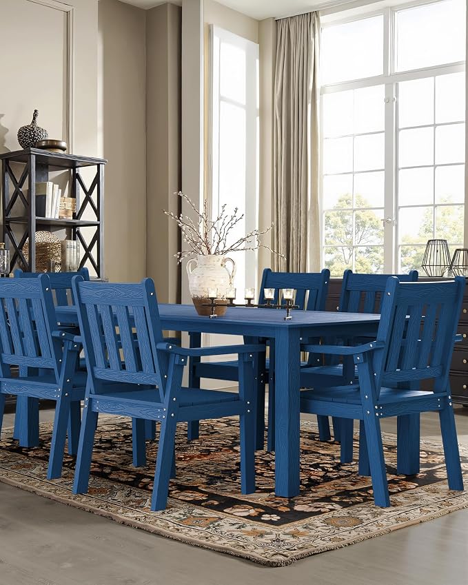 YEFU HIPS Patio Table Set: 10 Piece Outdoor Table and Chairs Dining Furniture Set with Umbrella Hole - Blue Modern Plastic Dining Sets 8 Person for Outside Deck with Metal Aluminum Frame
