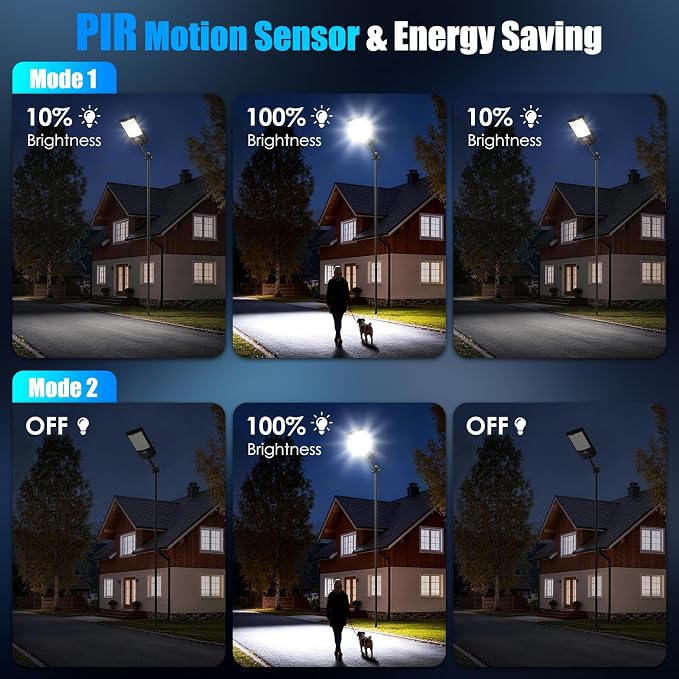 6-Pack Solar Street Lights Outdoor Waterproof, 6500K 24000LM LED Flood Lights with Motion Sensor, Dusk to Dawn Solar Light for Outside, Solar-Powered Security Lighting for Parking Lot Area Garage Yard