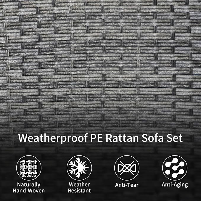 SHGJ&SOFT 3 Piece Patio Furniture Set, 2 Outdoor Swivel Rocking Chairs with Side Table, Wicker Glider Chairs, All-Weather Rattan Bistro Set for Porch, Deck, Pool (Red, Grey Full-Weave Rattan)