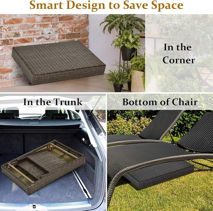 HAPPYGRILL Outdoor Wicker Table Folding Rattan Standing Coffee Side Table for Patio Lawn Bistro Poolside Garden