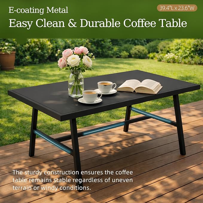 Kurapika Metal Patio Furniture Set 5-Seat Modern Metal Bistro Set Outdoor Conversation Sets, 2 Piece Patio Rocker Chairs with Thick Cushion and Coffee Table for Garden Backyard Deck Lawn, Navy Blue