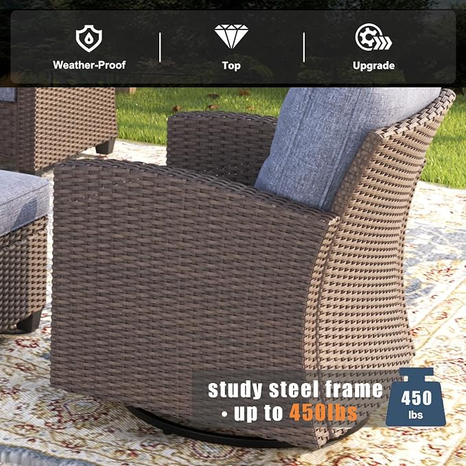 4 Pieces Patio Furniture Swivel Chairs Set, Outdoor Wicker Glider Rocking Chairs with Ottoman Set