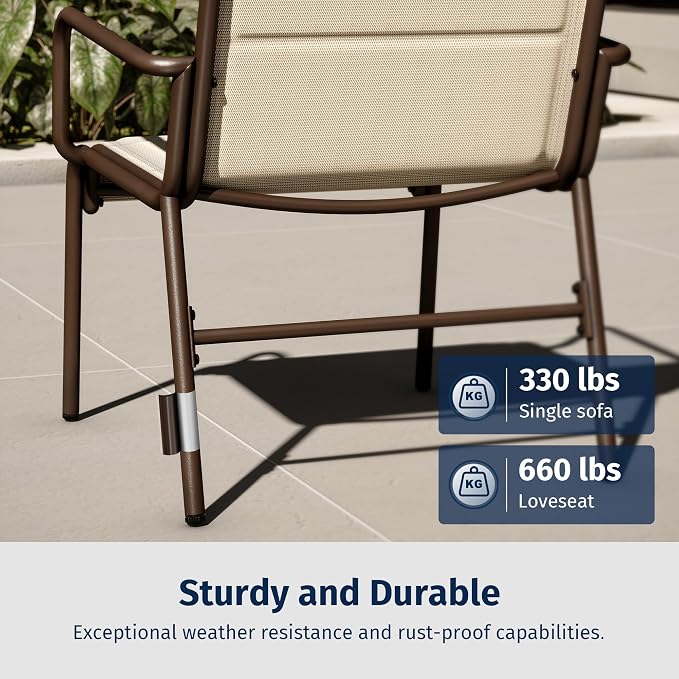 East Oak 4 Seats Outdoor Furniture Set, Waterproof Patio Furniture Set, Patio Loveseat with Coffee Table for Porch or Garden, 4-Piece Patio Conversation Sets for Balcony, Upgrade Beige