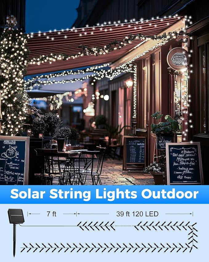 Brightown 2 Pack Solar String Lights for Outside, Each 46Ft 120 LED Solar String Lights Outdoor with 8 Modes, IP65 Waterproof Solar Lights for Patio Yard Wedding Garden Party Decorations, Pure White