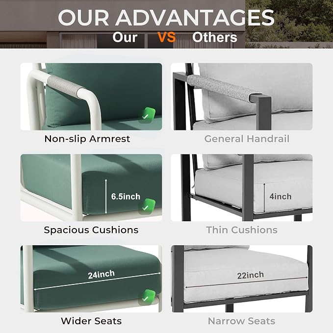 5-Seat Outdoor Aluminum Patio Set with Coffee Tables & 2 Swivel Rocking Chairs, All-Weather Conversation Sofa for Balcony, Garden (White)