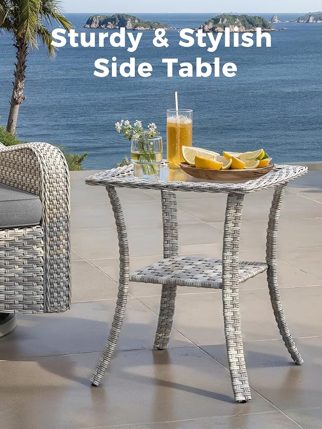 3 Piece Outdoor Wicker Patio Furniture Set,High Back Swivel Rocker Patio Chairs with 4" Thickened Cushions & Side Table, All-Weather PE Rattan for Garden, Backyard, Porch, Gray