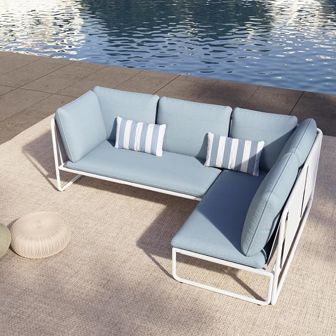 2 Pieces Outdoor Sectional Furniture Patio Sectional Sofa L-Shaped Conversation Set Aluminum Patio Furniture Set for Deck Garden Backyard