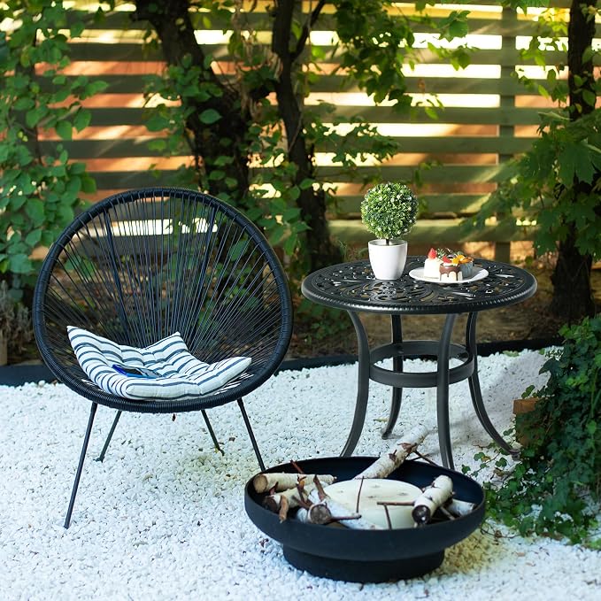 23.6" Cast Aluminum Outdoor Dining Side Table,Round Patio Dining Table,All-Weather Outdoor Dining Table,with Umbrella Hole,for Garden Pool Deck Lawn Backyard (Black)