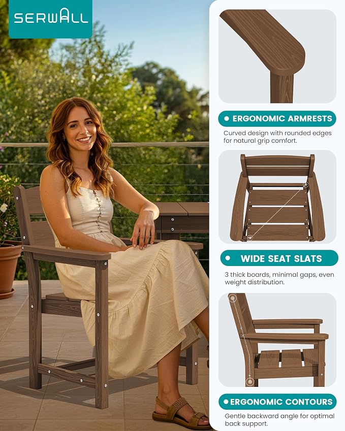 SERWALL HDPE Outdoor Dining Table and Chairs Set for 6 | with Oversized Chair Seat