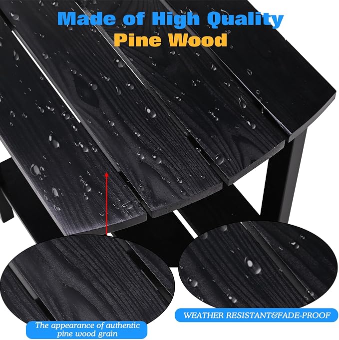 Outdoor Side Table, 2-Tier Small Outdoor Table for Patio, Adirondack Side Tables for Outside or Indoor (Black, 18 * 14 * 18.5)