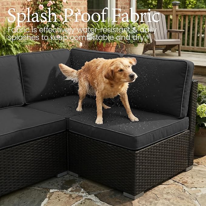 LayinSun 8 Piece Patio Furniture Set with 44" Propane Gas Fire Pit Table, Outdoor Sectional Conversation Set Wicker Rattan Sofa Set with Coffee Table