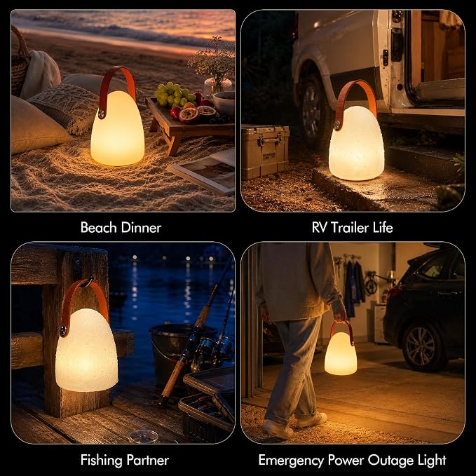 Set of 2 IP65 Waterproof Outdoor Rechargeable Table Lamps for Patio | RGBW Cordless Light, Cute Dimmable Ambient Portable Lantern for Garden, Camping, Balcony, Indoor Decor