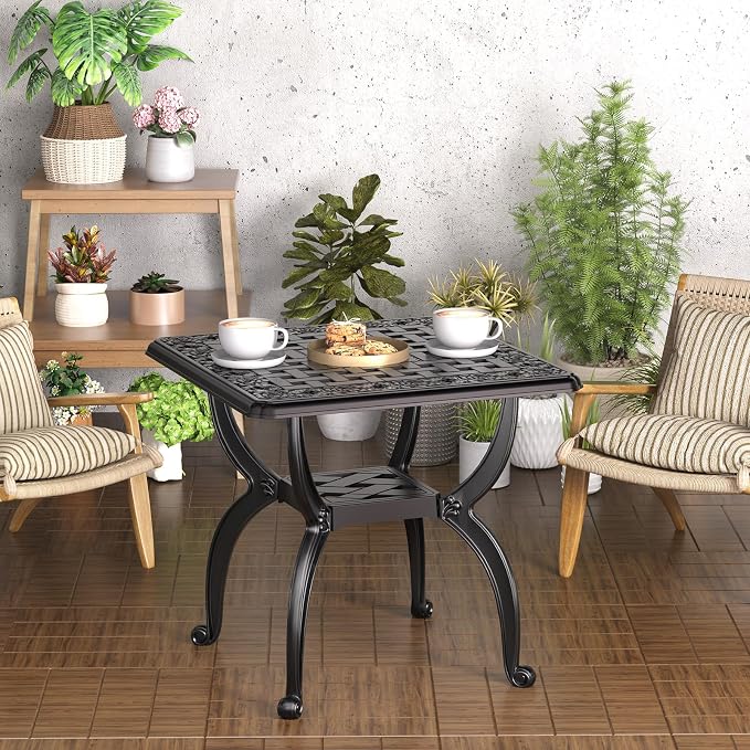 21" Patio Bistro Table, Cast Aluminum Side Table, Outdoor End Table for Garden/Yard/Pool/Porch, Black