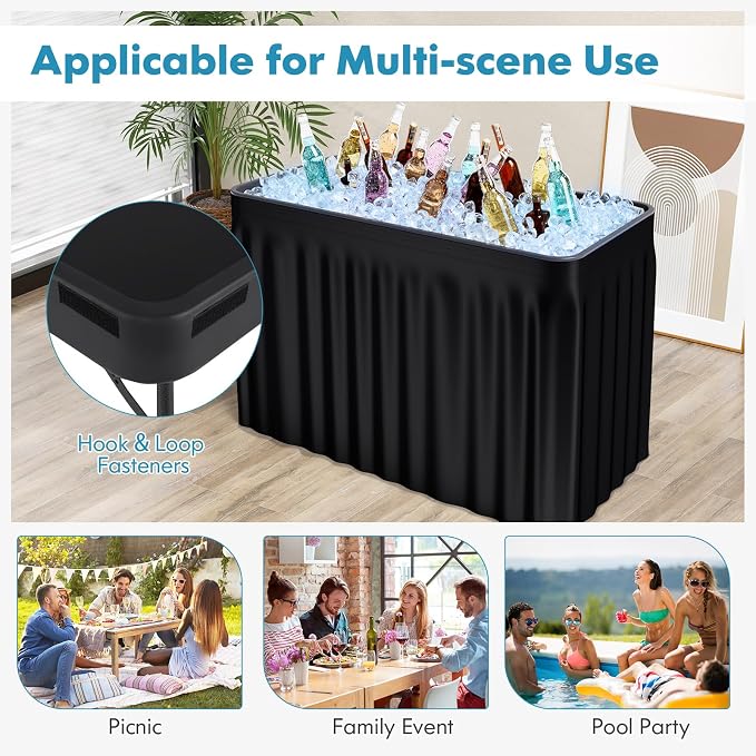 4 Foot Ice Cooler Table, Folding Buffet Cold Food Keeper w/Removable Matching Skirt & Drain Plug, Portable Patio Outdoor Chilling Table, Cooler Server for Party, Picnic, Camping, Wedding, BBQ