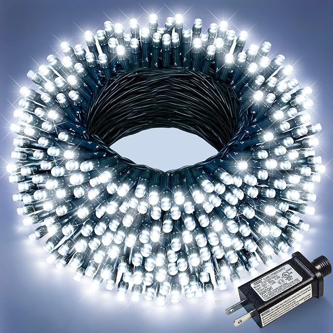 100FT 300 LED Christmas Lights Outdoor, Christmas Tree Lights, Cool White | Plug in 8 Modes Connectable String Lights for Outside Indoor Patio Garden Yard Party Holiday Wedding Decorations