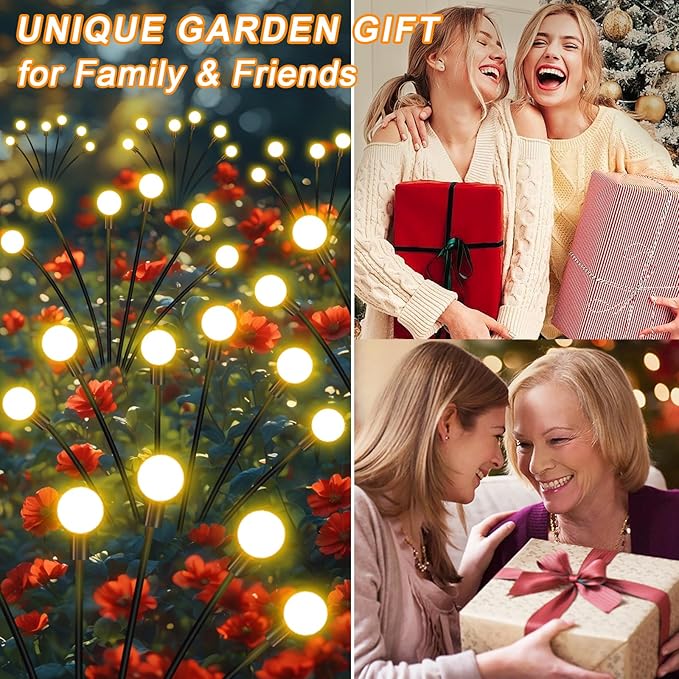 Solar Garden Lights Outdoor Waterproof, Swaying Firefly Light, Garden Decor | 4 Pack Solar Firefly Lights, Auto On/Off Decor for Yard, Patio, Pathway and Lawn, Gifts for Women, Christmas Decor