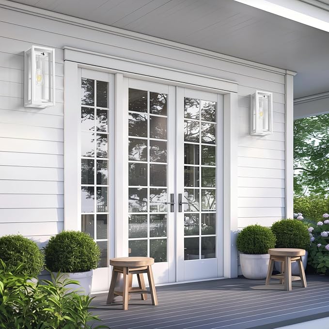 15" Motion Sensor Outdoor Lights, 2 Pack Large White Outdoor Light Fixture, 3 Lighting Modes Waterproof Anti-Rust Wall Sconces, Exterior Lighting Fixtures for Front Door, Porch, Garage