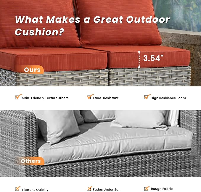 Outdoor Patio Furniture Sets,6 PCS Patio Conversation Set Outside Rattan Sectional Sofa with 42 in Fire Pit Table&Coffee Table Fit Backyard Porch Garden Poolside Balcony