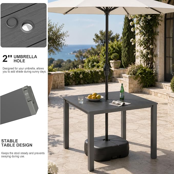 Domi HDPE Outdoor Dining Set, All-Weather Outdoor Dining Table Set of 3 with 2" Umbrella Hole, Outdoor Patio Dining Set for Garden, Poolside, Backyard, Deck, Grey