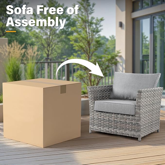 CAODOC Fully Assembled & Spacious 9-Pc Outdoor Sofa Set, Patio Rattan Conversation Group with Rocking Chair and Tea Table