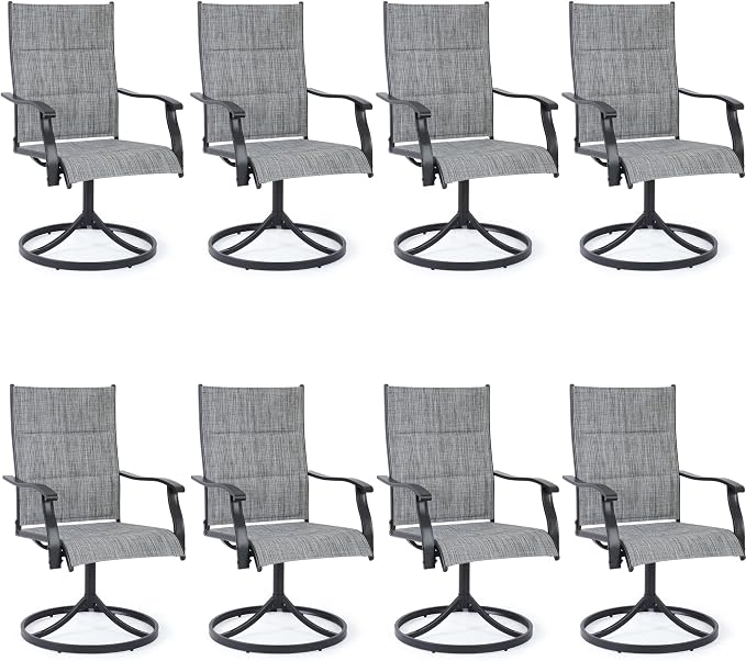 Patio Swivel Chairs Set of 8, Outdoor Dining Chairs High Back, All Weather Patio Chair with Padded Textilene & Metal Frame for Outdoor Poolside Lawn Garden, Grey(8 PCS)