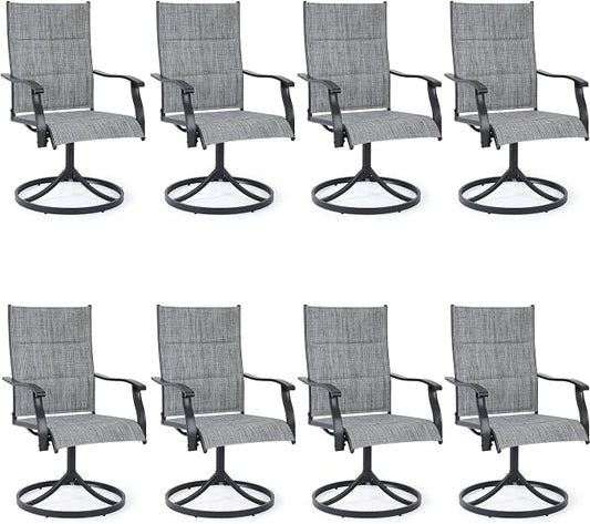 Patio Swivel Chairs Set of 8, Outdoor Dining Chairs High Back, All Weather Patio Chair with Padded Textilene & Metal Frame for Outdoor Poolside Lawn Garden, Grey(8 PCS)