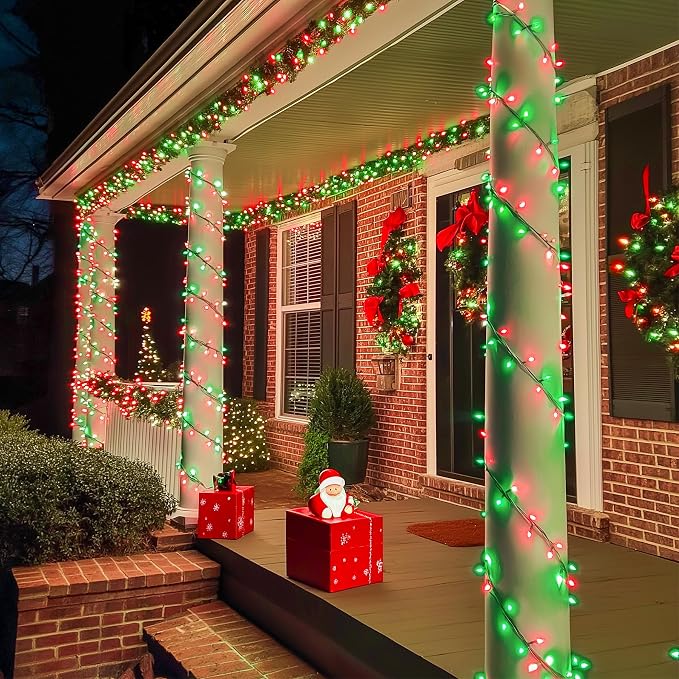 JMEXSUSS 600 LED Red and Green Halloween String Lights Outdoor Clear Wire | 168 FT Red Green Christmas Twinkle Lights Plug in for Tree Xmas Decorations, 8 Modes, Remote, Hanging Lights for Halloween