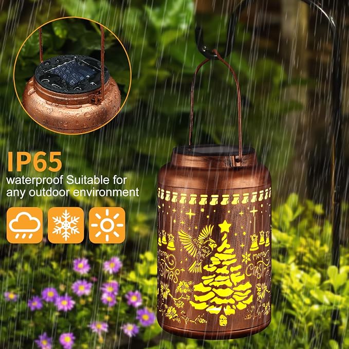 Solar Lanterns Outdoor Waterproof Garden Decor Gifts for Women( Red Bird) | Metal Hanging Solar Lights Birthday Gifts for Grandma Mom Solar Decoration Outside for Yard, Patio, Backyard, Porch