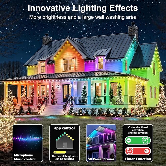 400FT Permanent Outdoor Lights Waterproof with Smart App Control Remote,DIY Scene Modes,Music Sync hronization,Eaves Lights for Garden Decor,Deck,Christmas