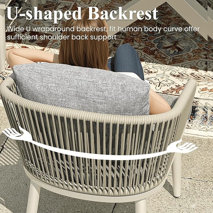 LayinSun 7 Pieces Outdoor Patio Dining Set, Aluminium Rectangular Dining Table and Wicker Rattan Chairs Set for Outside Backyard, Poolside