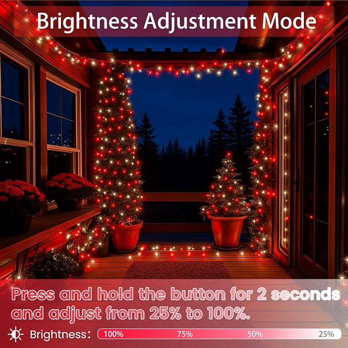 200 LED Connectable String Lights, 66FT Christmas Lights Outdoor Indoor | Red & White, 13 Modes, Timer, Clear Wire Waterproof Twinkle Fairy Lights Plug in for Bedroom Classroom Patio Xmas Tree Decor
