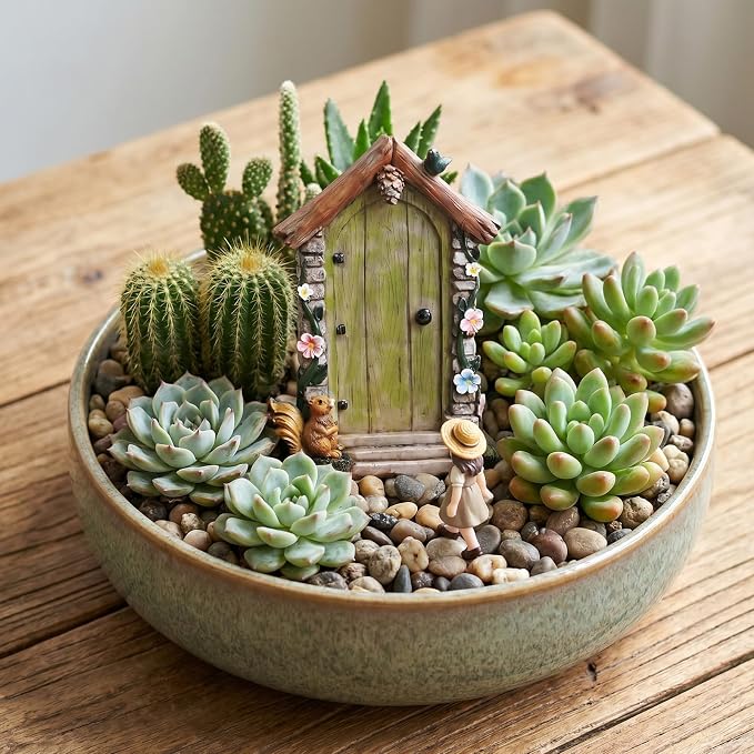 Fairy Door for Trees Outdoor Wooden Miniature Garden Doors Yard Art Sculpture Decoration Mini Fairy Gnome House Accessories for Trunk Ornaments Stump Wall Decor