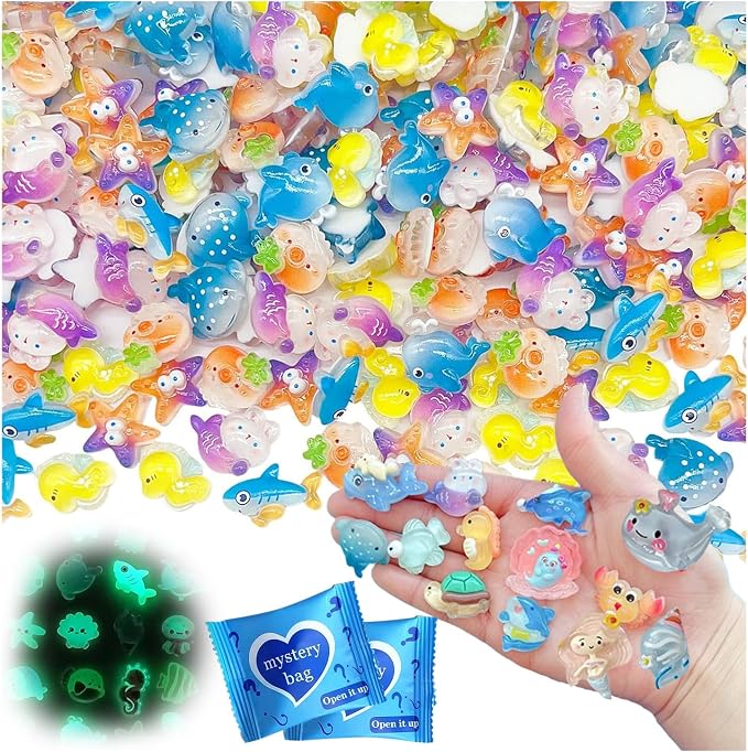 Mini Glow In The Dark Animal Resin Models, Resin Animals Mystery Bags, Individually Wrapped Blind Bags Tiny Animal Figurines, Collectible Mini Animals For Fairy Garden, DIY Crafts (50, Ocean)