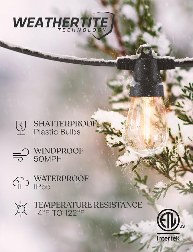 Brightech Ambience Pro 27-Ft Solar String Lights for Outside - Super Bright Remote Control Color Adjustable Outdoor String Light - Commercial Grade String, Waterproof LED for Patios, Camping, 12 Bulbs