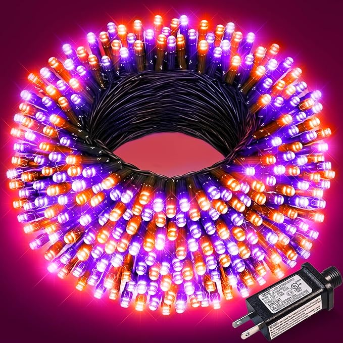 Orange and Purple Halloween Lights, 66FT 200 LED Outdoor String Lights | Waterproof 8 Modes Plug in Connectable Halloween Decorations for Outside Indoor Home Garden Patio Party Holiday