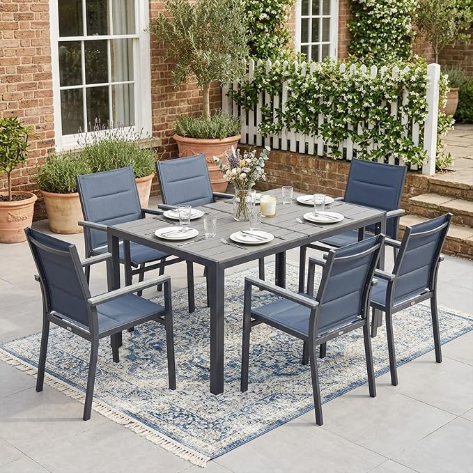 Kozyard Coolmen Outdoor Patio Indoor Dining Table Rectangle 58.9" L × 35.6" W Land Wood Like Laminate Tabletop for 6 People Porch Balcony Garden Brown