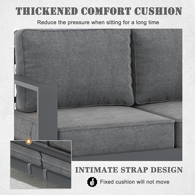 Outdoor Aluminum Furniture Set - 5 Pieces Modern Patio Conversation Sets Metal Sectional Sofa with Coffee Table