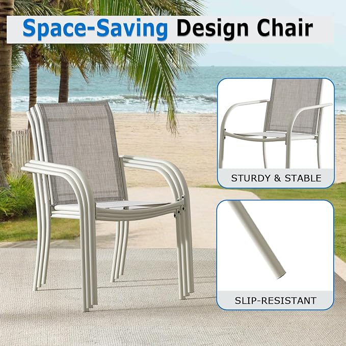 5-Piece Outdoor Dining Set, 35.5" Square Metal Patio Table with Grey Chairs, Black Table with Umbrella Hole for Garden, Yard, Patio