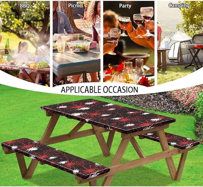 Spider Picnic Table Cover with Bench Covers Rectangle Halloween Fitted Picnic Table Cover with Bench Covers Washable Table Cover Outdoor Patio Camping Essentials 72x30 Inches