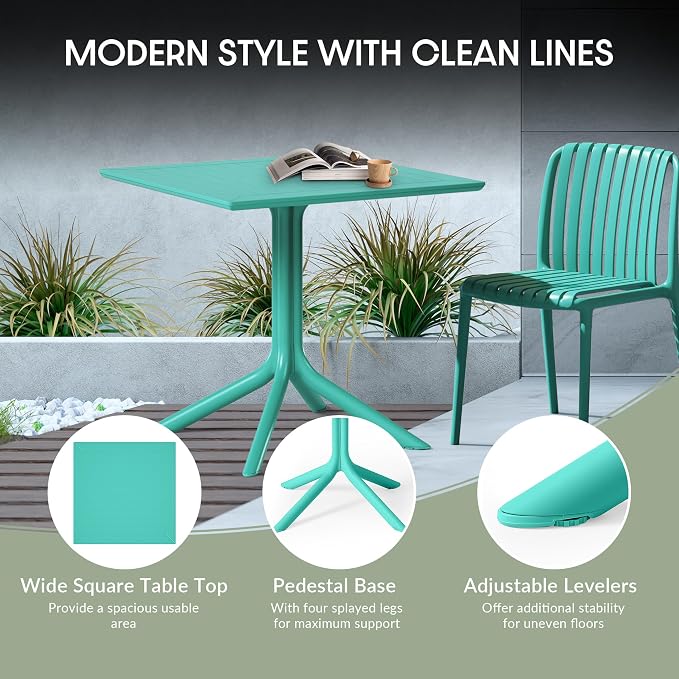 WestinTrends Playa 31.5" Square Outdoor Plastic Resin Patio Dining Table for 4, Turquoise