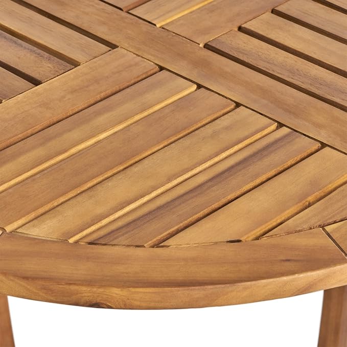 27.5" Round Acacia Wood Outdoor Side Table | Weather Resistant Teak Finish Patio Accent End Table, Small Coffee Table for Backyard Porch Lawn Garden